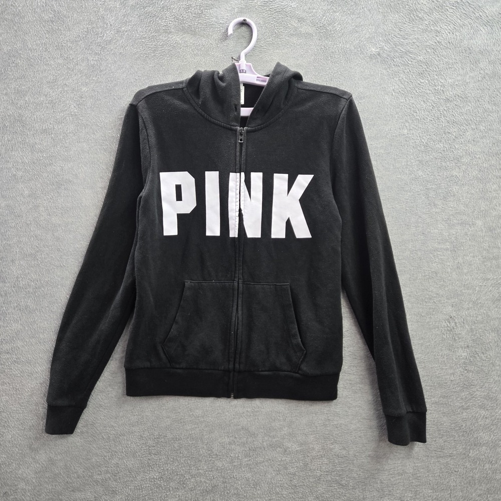 PINK Victoria's Secret Women Hoodie S/P/CH Black Fleece Logo Activewear READ